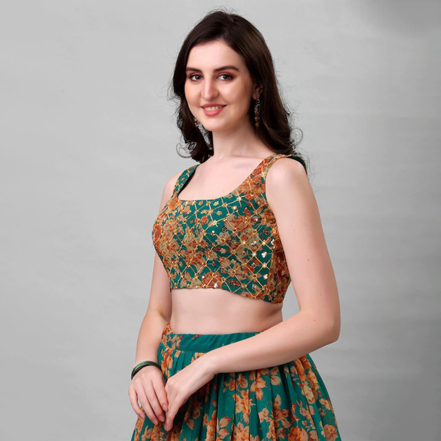 Black & Pink Printed Semi-Stitched Lehenga & Unstitched Blouse With Dupatta main image 1